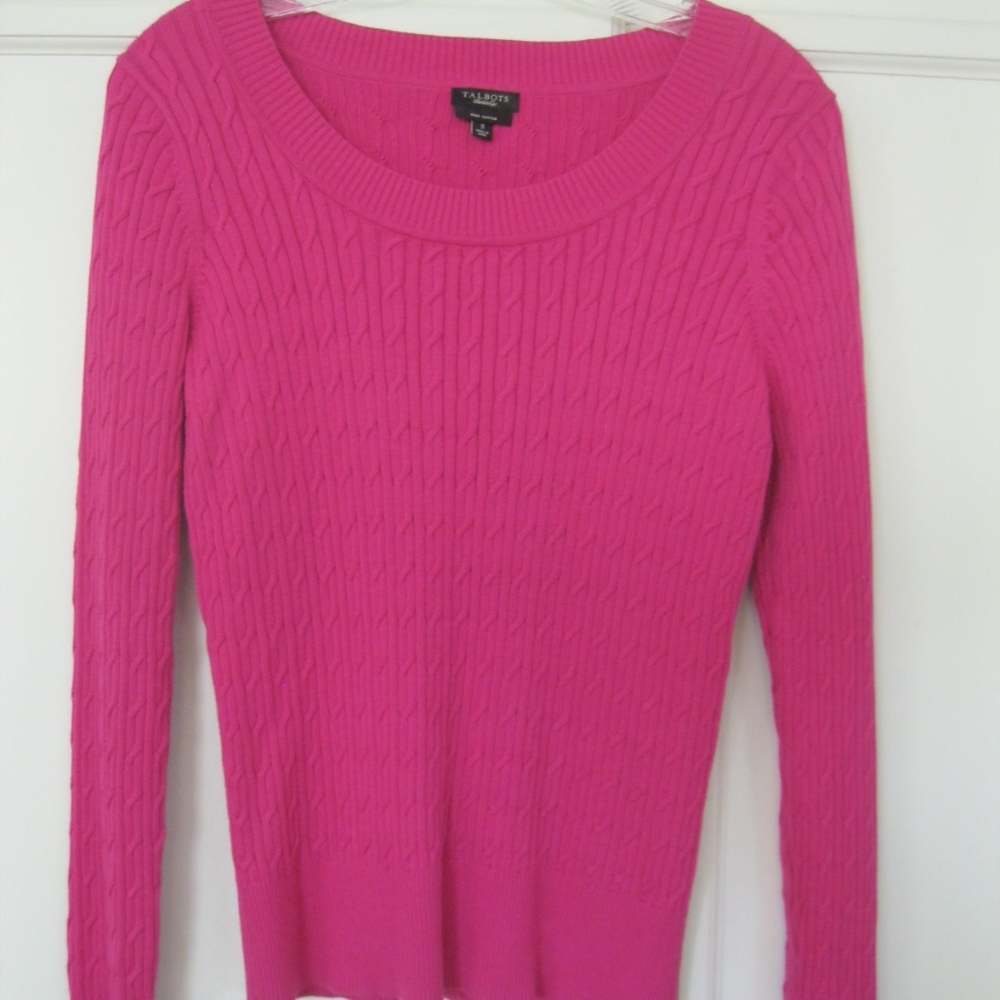 Talbots Cable Knit Raspberry Pullover Nwot, Sz S - image 1